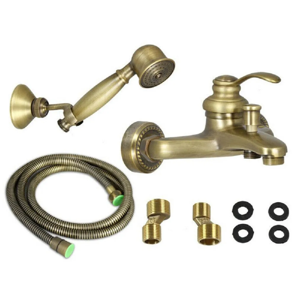 RUBINETTO VASCA DOCCIA 2 FORI BRONZO ANTICATO DOCCETTA TUBO FLESSIBILE 52378A