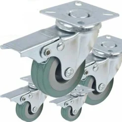 RUOTA GOMMA RIGIDA CON PIASTRA GIREVOLE E FRENO BLOCCO DIAMETRO RUOTA 75x21