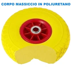 RUOTA PIENA ANTIFORATURA PU GIALLA CARRELLO CARRIOLA 25CM CERCHIO IN PLASTICA
