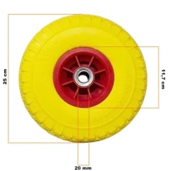 RUOTA PIENA ANTIFORATURA PU GIALLA CARRELLO CARRIOLA 25CM CERCHIO IN PLASTICA