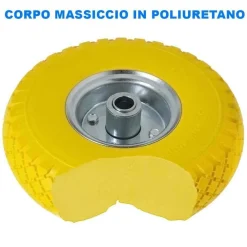 RUOTA PIENA ANTIFORATURA PU GIALLA CARRELLO CARRIOLA 25CM CERCHIO IN ACCIAIO