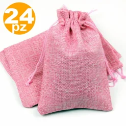 SACCHETTI JUTA ROSA BOMBONIERE PORTACONFETTI SEGNAPOSTO SEGNATAVOLO SACCHETTINO