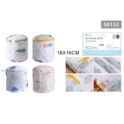 SACCHETTO LAVAGGIO RETE CON CERNIERA BIANCHERIA TONDO 16X16 CM A FANTASIA 58132