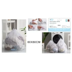 SACCHETTO LAVANDERIA BUCATO BORSA A RETE BIANCHERIA 60 X 80CM CON COULISSE 58141