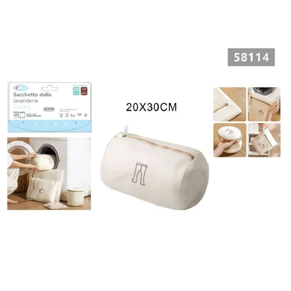 SACCHETTO LAVATRICE BEIGE BORSA BIANCHERIA LAVAGGIO A RETE INTIMO 20X30CM 58114