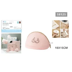 SACCHETTO LAVATRICE ROSA BORSA BIANCHERIA REGGISENO LAVAGGI A RETE 18X15CM 58125