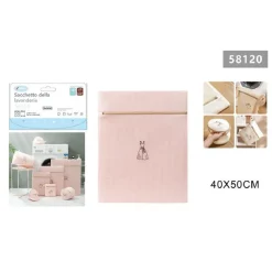 SACCHETTO LAVATRICE ROSA BORSA BIANCHERIA VESTITI LAVAGGIO A RETE 40X50 CM 58120