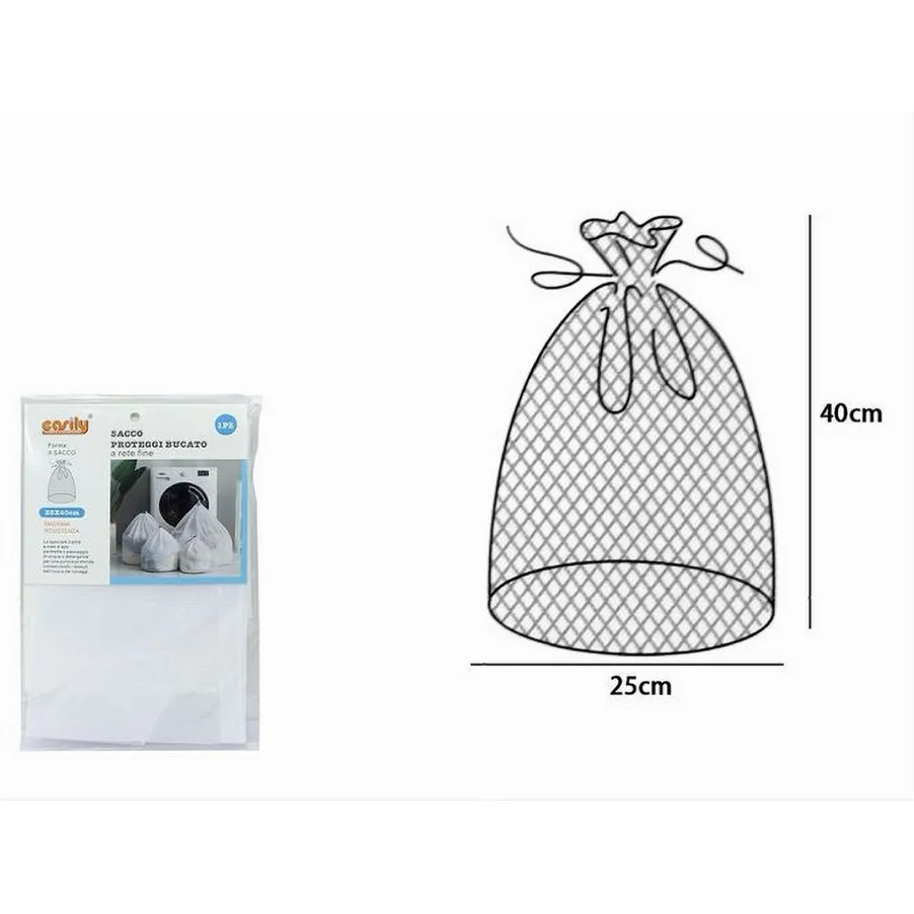 SACCHETTO RETE FINE FORMA A SACCO SALVABIANCHERIA PROTEGGI BUCATO 25X40 CM 59990