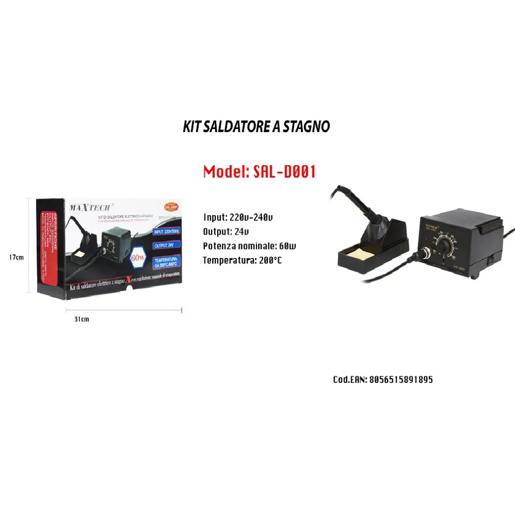 SALDATORE STAZIONE SALDANTE STAGNO 60W 220V REGOLAZIONE MANUALE MAXTECH SAL-D001