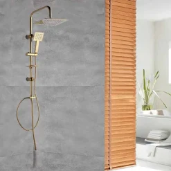 SALISCENDI BAGNO COLONNA DOCCIA MISCELATORE ORO SOFFIONE QUADRATO DOCCETTA 87305