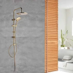 SALISCENDI BAGNO COLONNA DOCCIA MISCELATORE ORO SOFFIONE ROTONDO DOCCETTA 87306