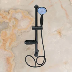 SALISCENDI COLONNA DOCCIA NERO SOFFIONE MULTIGETTO MENSOLA PORTA SAPONE BAGNO 87494