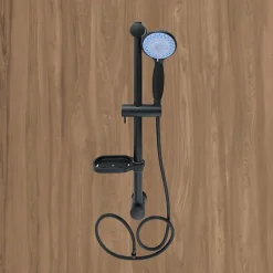 SALISCENDI COLONNA DOCCIA NERO SOFFIONE MULTIGETTO MENSOLA PORTA SAPONE BAGNO 87494