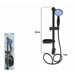 SALISCENDI COLONNA DOCCIA NERO SOFFIONE MULTIGETTO MENSOLA PORTA SAPONE BAGNO 87494