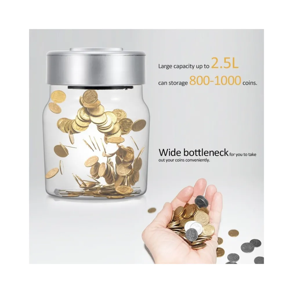 SALVADANAIO CON CONTAMONETE AUTOMATICO FORMA BARATTOLO DISPLAY LCD MONEY BOX LCD