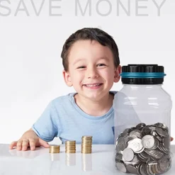 SALVADANAIO CON DISPLAY LCD CONTAMONETE AUTOMATICO FORMA BARATTOLO LETTURA EURO