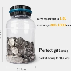 SALVADANAIO CON DISPLAY LCD CONTAMONETE AUTOMATICO FORMA BARATTOLO LETTURA EURO