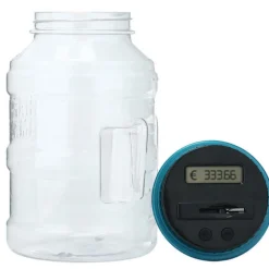 SALVADANAIO CON DISPLAY LCD CONTAMONETE AUTOMATICO FORMA BARATTOLO LETTURA EURO