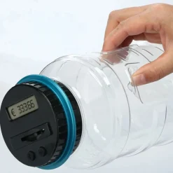 SALVADANAIO CON DISPLAY LCD CONTAMONETE AUTOMATICO FORMA BARATTOLO LETTURA EURO