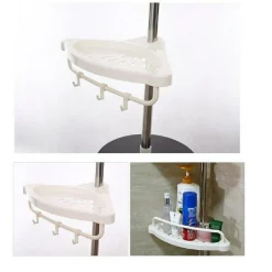 SCAFFALE ANGOLARE PER ANGOLO DOCCIA BAGNO TELESCOPICO 4 MENSOLE CON GANCI