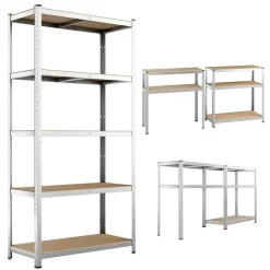 SCAFFALE METALLO ZINCATO 5 RIPIANI MDF SCAFFALATURA CARICHI PESANTI 180X120X45CM