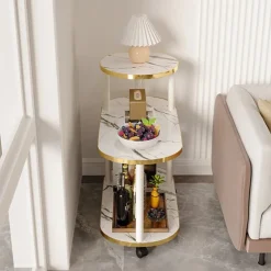 SCAFFALE MULTISTRATO IN LEGNO A 3 LIVELLI TAVOLINO IN MARMO CON RUOTE PER CAMERA SOGGIORNO