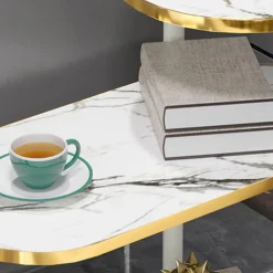 SCAFFALE MULTISTRATO IN LEGNO A 3 LIVELLI TAVOLINO IN MARMO CON RUOTE PER CAMERA SOGGIORNO