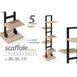 SCAFFALE PORTAOGGETTI LIBRERIA 5 RIPIANI LEGNO 30X30X131 CM METALLO NERO 783197