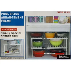 SCAFFALE STOVIGLIE ESTENSIBILE 50-70CM ORGANIZER SOTTOLAVELLO PORTAOGGETTI MENSOLA 2 PIANI