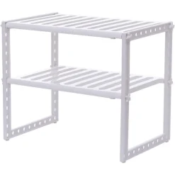SCAFFALE STOVIGLIE ESTENSIBILE 50-70CM ORGANIZER SOTTOLAVELLO PORTAOGGETTI MENSOLA 2 PIANI