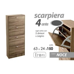 SCARPIERA 4 ANTE DOPPIA SALVASPAZIO SLIM LEGNO MODERNA NOCE H 150X63X24CM 827648