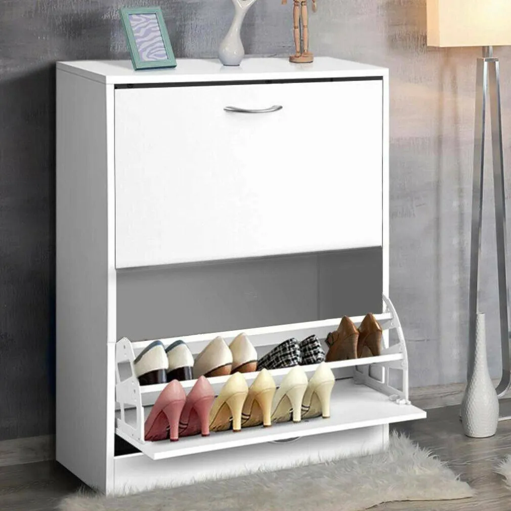 SCARPIERA 2 ANTE RIPIANI DOPPIA PROFONDITA IN MELAMINA 63X24X80CM COLORE BIANCO