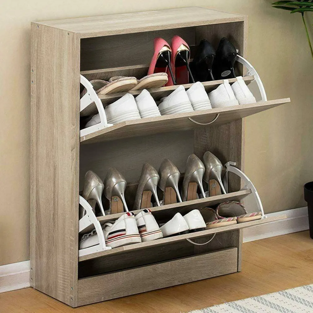 SCARPIERA 2 ANTE RIPIANI DOPPIA PROFONDITA IN MELAMINA 63X24X81CM COLORE BEIGE