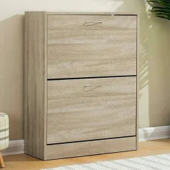 SCARPIERA 2 ANTE RIPIANI DOPPIA PROFONDITA IN MELAMINA 63X24X81CM COLORE BEIGE