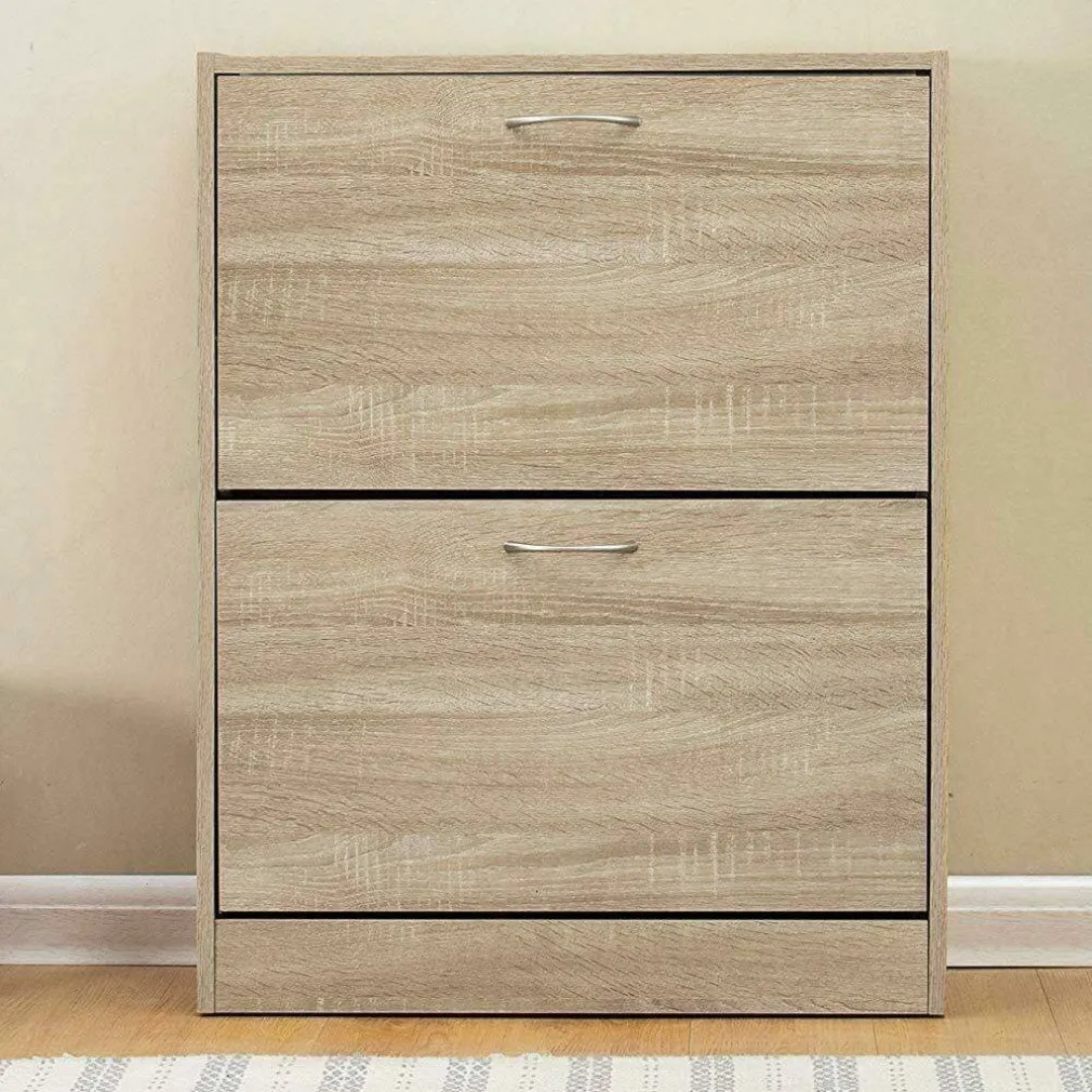 SCARPIERA 2 ANTE RIPIANI DOPPIA PROFONDITA IN MELAMINA 63X24X81CM COLORE BEIGE