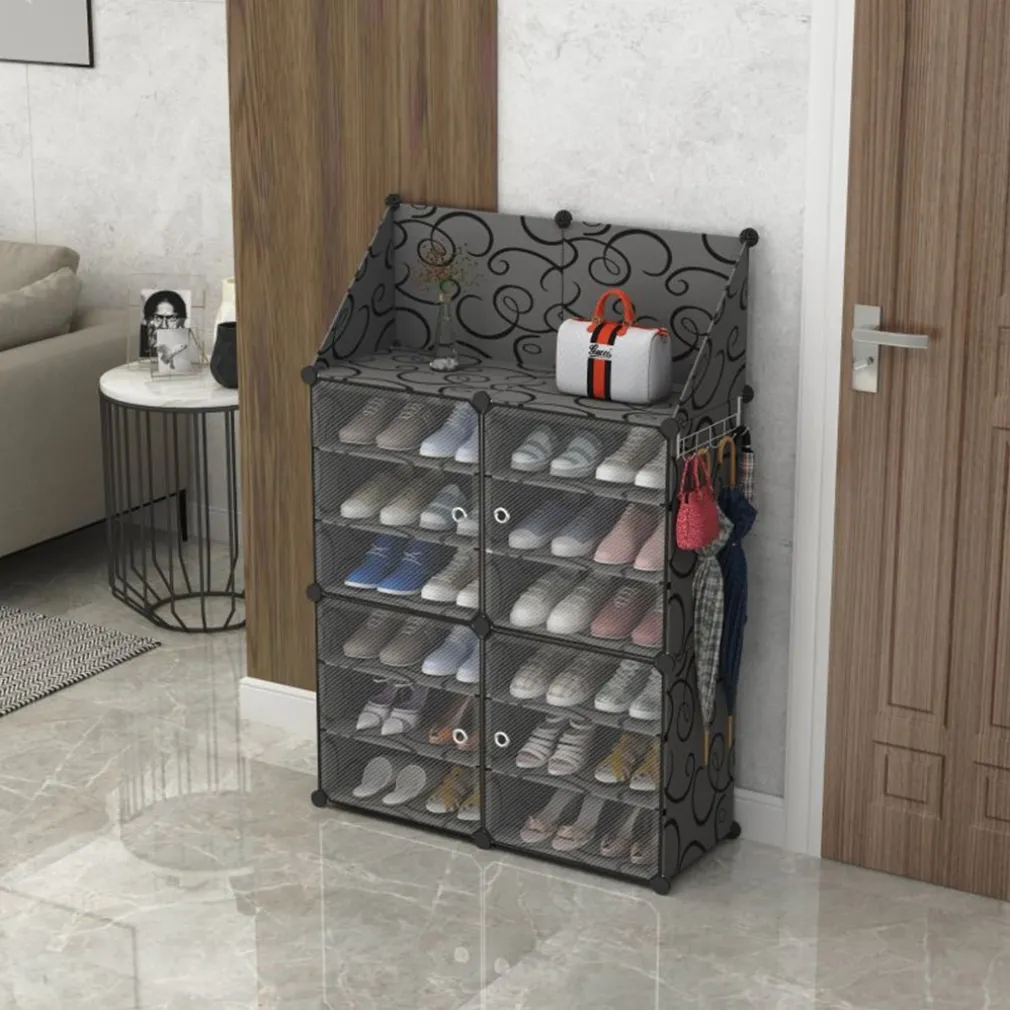 SCARPIERA 6 LIVELLI PORTASCARPE IMPILABILE STACCABILE PORTE TRASPARENTI PORTAOGGETTI GANCI