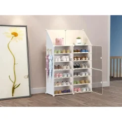 SCARPIERA 6 LIVELLI PORTASCARPE IMPILABILE STACCABILE PORTE TRASPARENTI PORTAOGGETTI GANCI