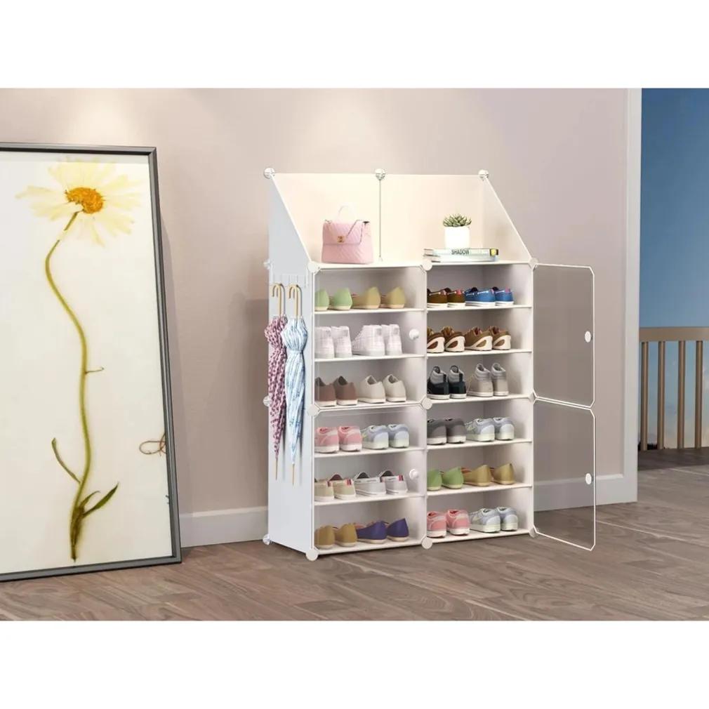 SCARPIERA 6 LIVELLI PORTASCARPE IMPILABILE STACCABILE PORTE TRASPARENTI PORTAOGGETTI GANCI