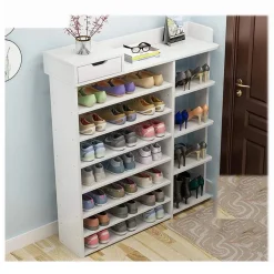 SCARPIERA A 8 STRATI LEGNO SCAFFALE CON CASSETTO ARMADIETTO MULTIFUNZIONE 100CM