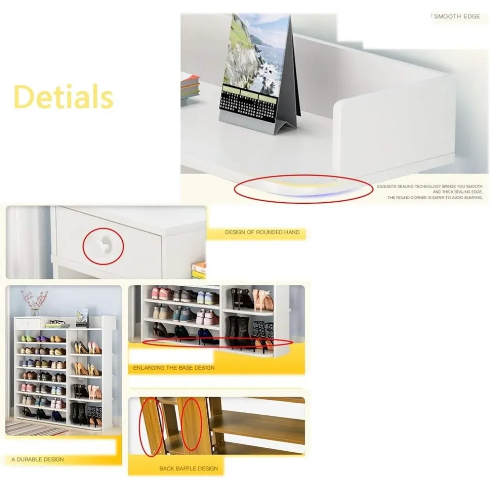 SCARPIERA A 8 STRATI LEGNO SCAFFALE CON CASSETTO ARMADIETTO MULTIFUNZIONE 100CM