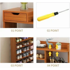 SCARPIERA A 8 STRATI LEGNO SCAFFALE CON CASSETTO ARMADIETTO MULTIFUNZIONE 100CM