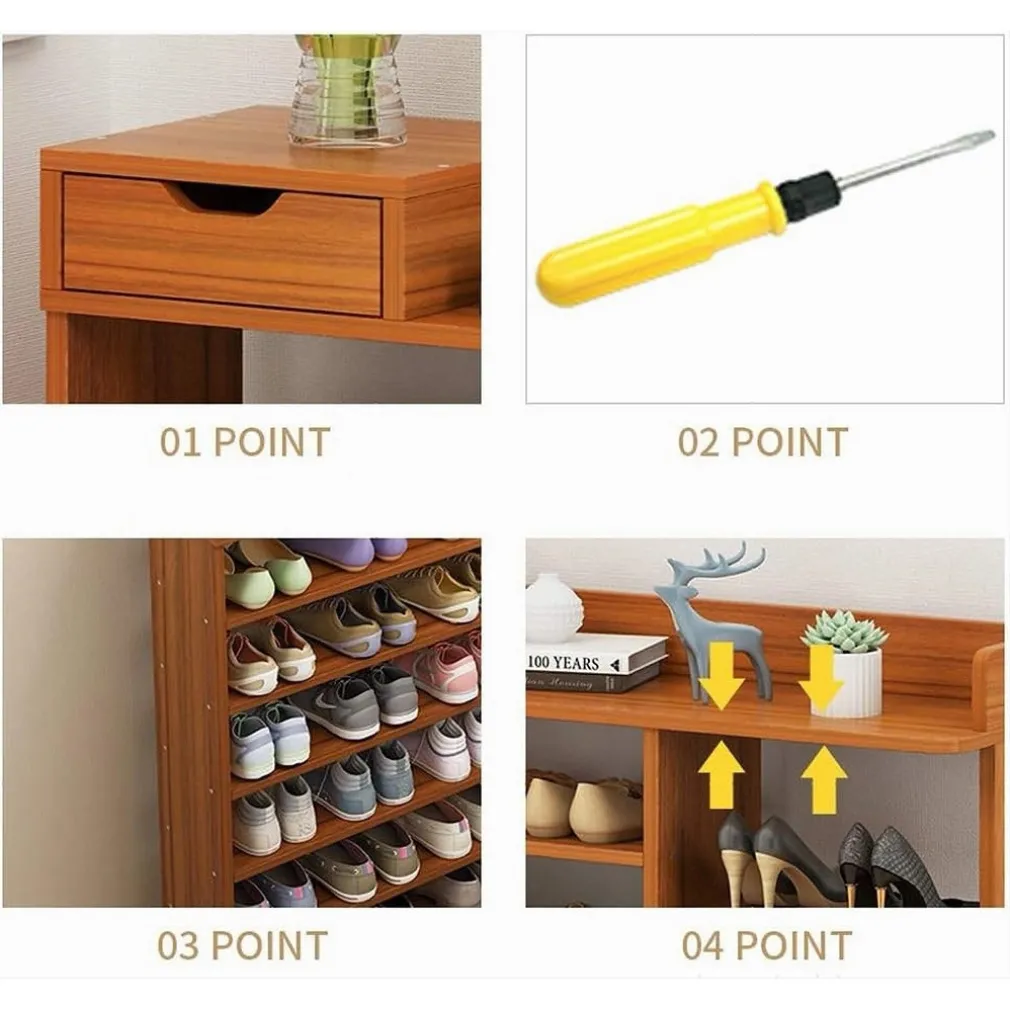 SCARPIERA A 8 STRATI LEGNO SCAFFALE CON CASSETTO ARMADIETTO MULTIFUNZIONE 100CM