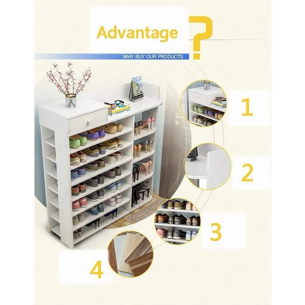 SCARPIERA A 8 STRATI LEGNO SCAFFALE CON CASSETTO ARMADIETTO MULTIFUNZIONE 100CM