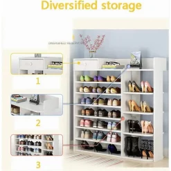 SCARPIERA A 8 STRATI LEGNO SCAFFALE CON CASSETTO ARMADIETTO MULTIFUNZIONE 100CM