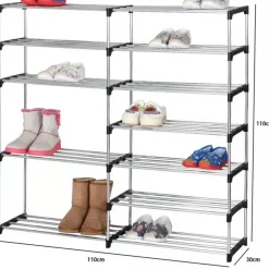 SCARPIERA DOPPIO SCAFFALE MULTIUSO 7 RIPIANI IN METALLO IMPILABILE 110X30X110CM