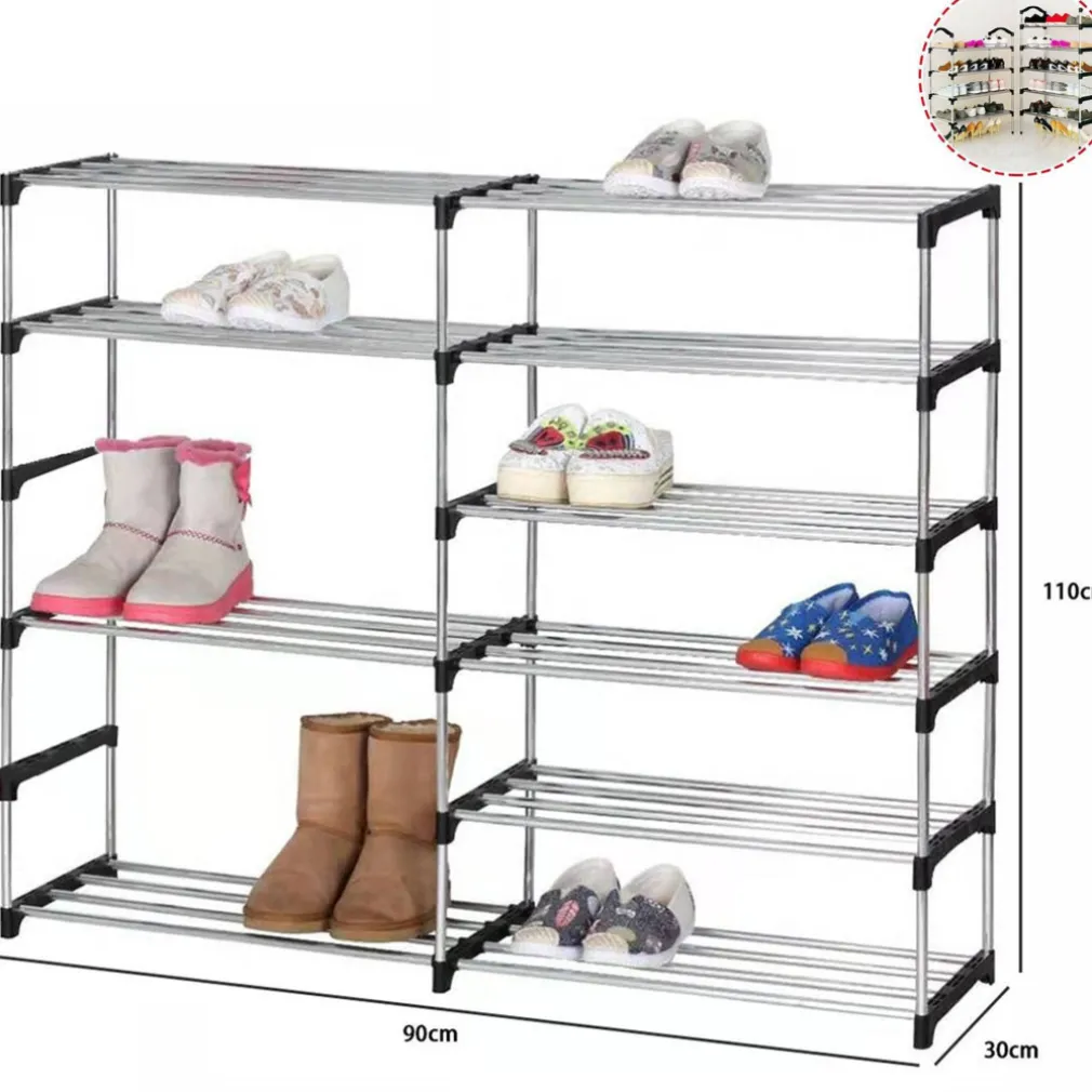 SCARPIERA DOPPIO SCAFFALE MULTIUSO 6 RIPIANI IN METALLO IMPILABILE 110X30X90CM