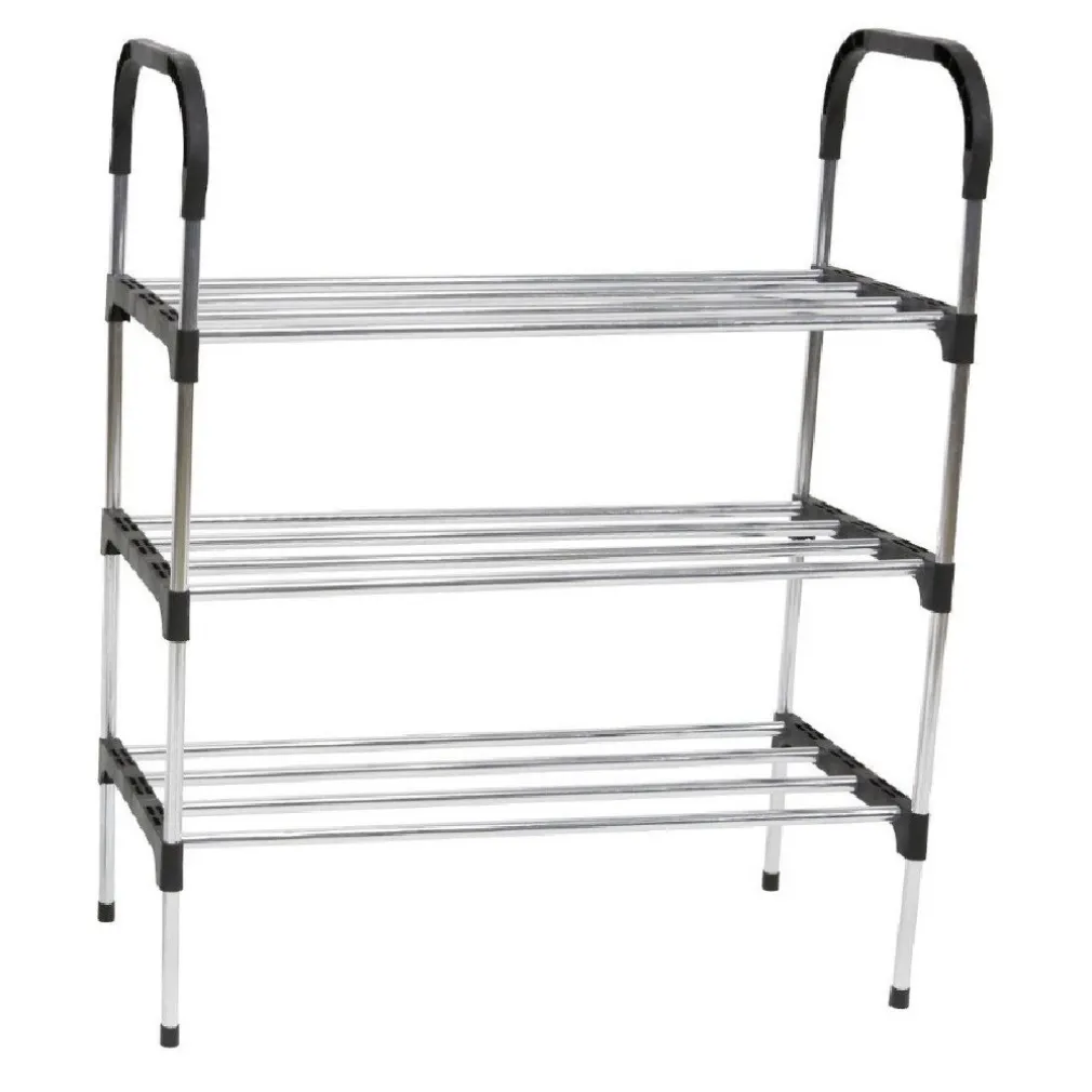 SCARPIERA IN METALLO PLASTICA 3 LIVELLI 57X26X66CM SALVASPAZIO PORTA SCARPE CASA