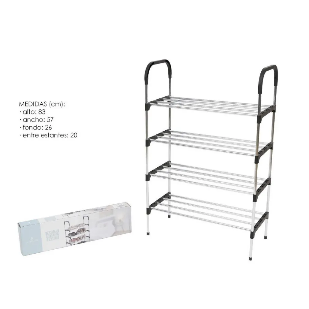 SCARPIERA IN METALLO PLASTICA 4 LIVELLI 57X26X83CM SALVASPAZIO PORTA SCARPE CASA