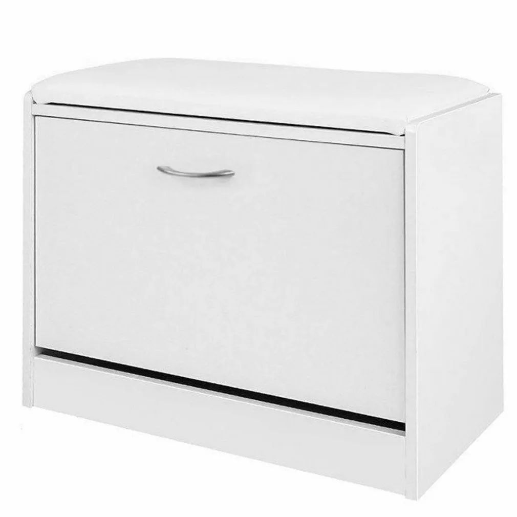 SCARPIERA PANCA 1 ANTA TRIPLA PROFONDITA CON SEDUTA ECO PELLE BIANCO 60X30X48 CM