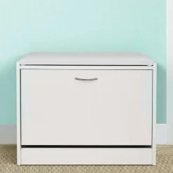 SCARPIERA PANCA 1 ANTA TRIPLA PROFONDITA CON SEDUTA ECO PELLE BIANCO 60X30X48 CM